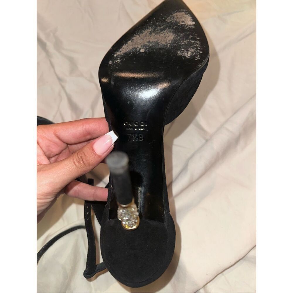 Diamonds on heel Gucci pumps vintage size 7.5 women’s black suede - Picture 8 of 12